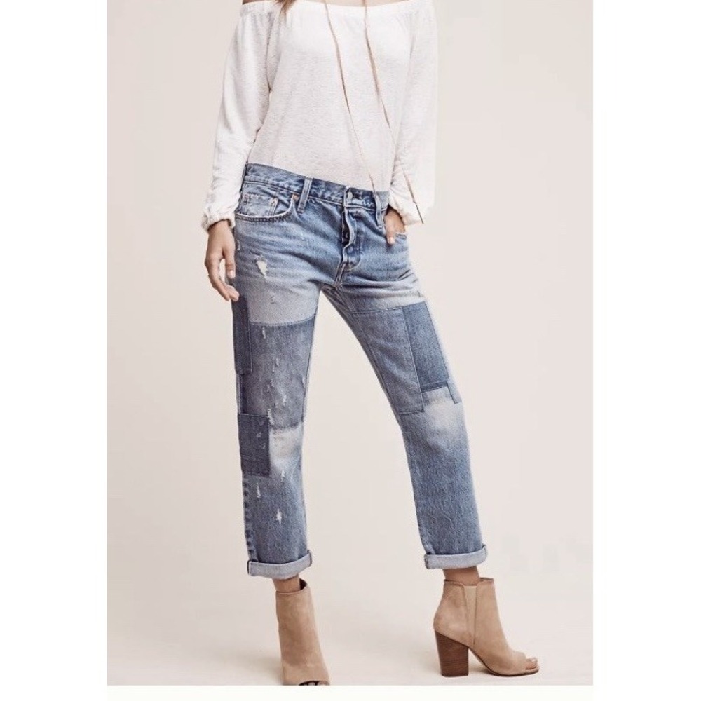 Anthro Levi's 501 CT Selvedge Patchwork Jeans Womens 31 X 27 Relaxed Fit Boho